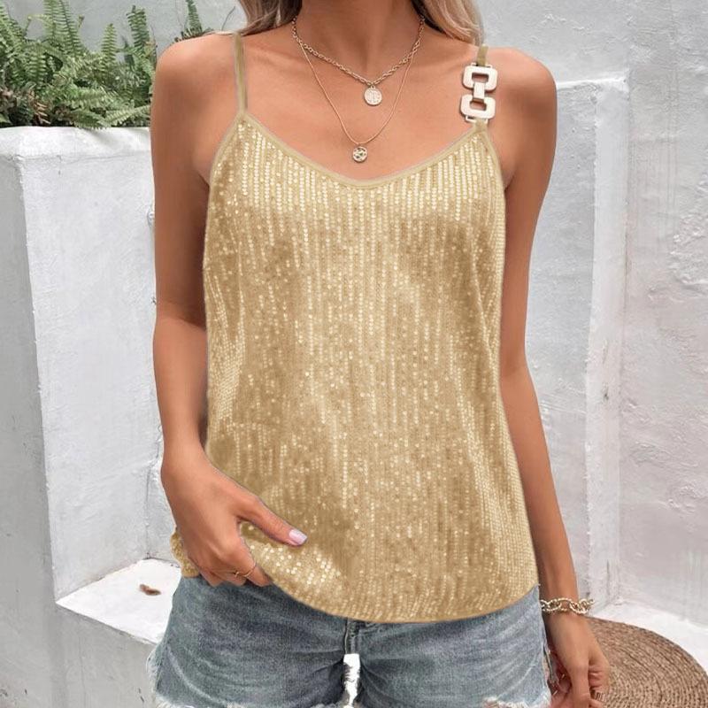 SVCT000090 Women's Summer Sleeveless  V Neck Wear a suit for the banquet and annual meeting with a sequined halter top inside