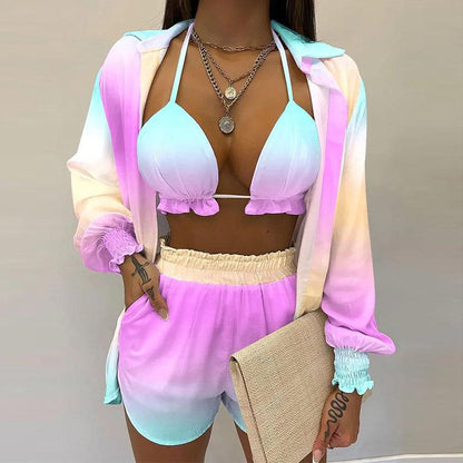 SVCM000080  Three-piece set  Sexy European and American women's solid-color shorts fashion