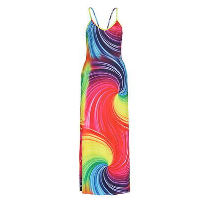 SVCD000036 Casual and fashionable rainbow striped multi-color dress