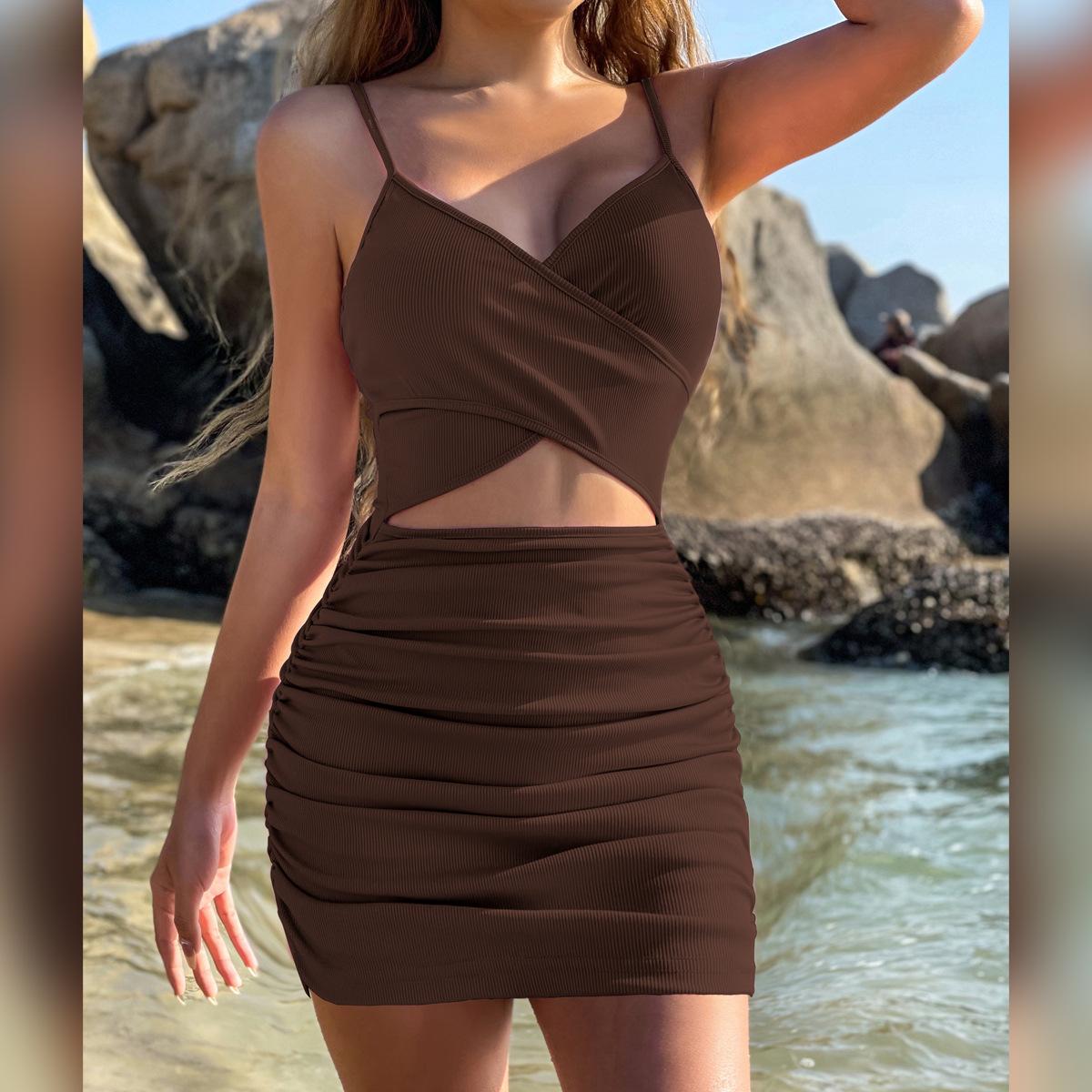 SVCD000059 Women's cross-halter cutout dress