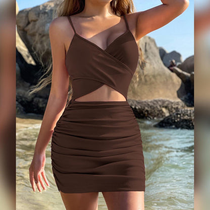 SVCD000059 Women's cross-halter cutout dress