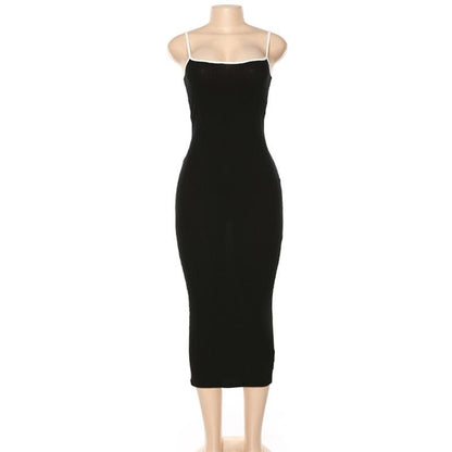 SVCD000040 Women's dress with contrasting colors, halter tops, revealing backpacks and hips, and a slim fit