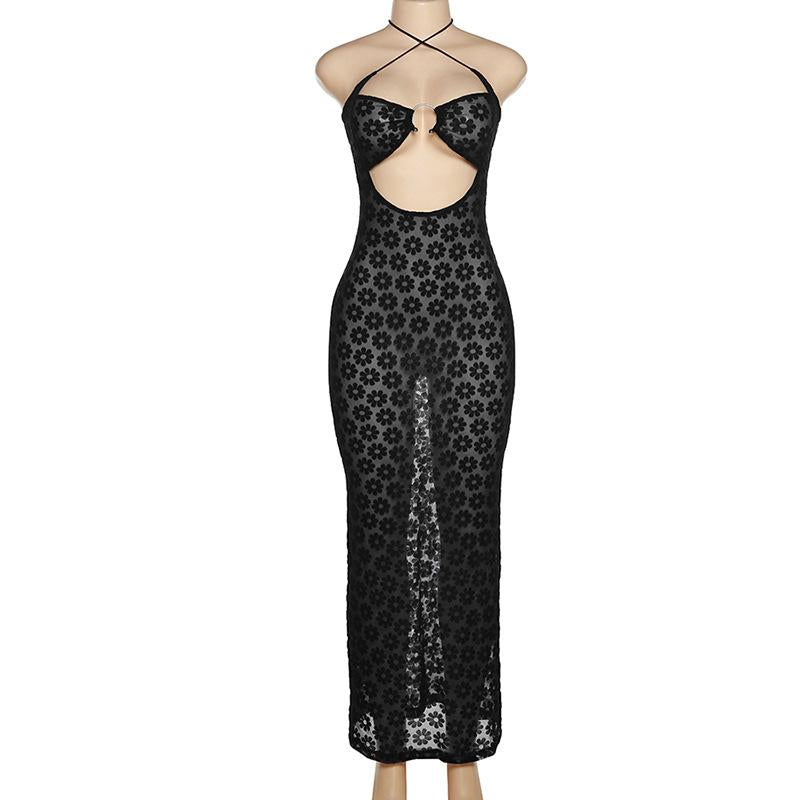 SVCD000041 Fashionable, halter-neck, sexy, cut-out, see-through, figure-hugging dress for women