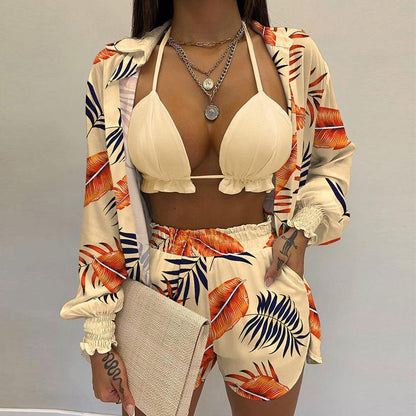SVCM000080  Three-piece set  Sexy European and American women's solid-color shorts fashion