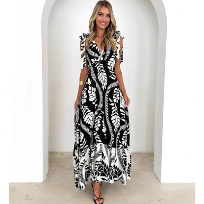 SVCD000123 Summer fashion women's long V-neck sleeveless Bohemian-style dress