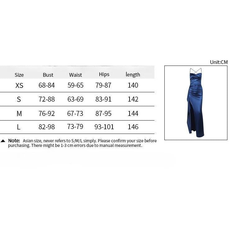 SVCD000053 Sexy, form-fitting, pleated and slit satin dress for a socialite