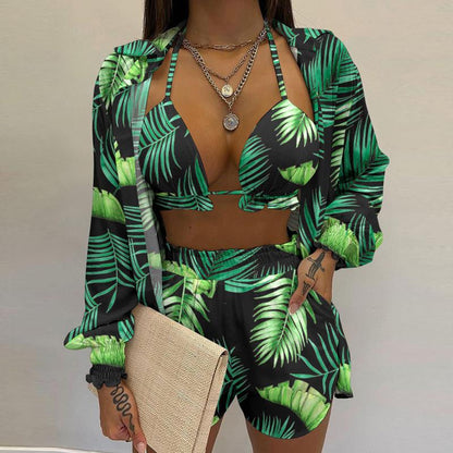 SVCM000080  Three-piece set  Sexy European and American women's solid-color shorts fashion