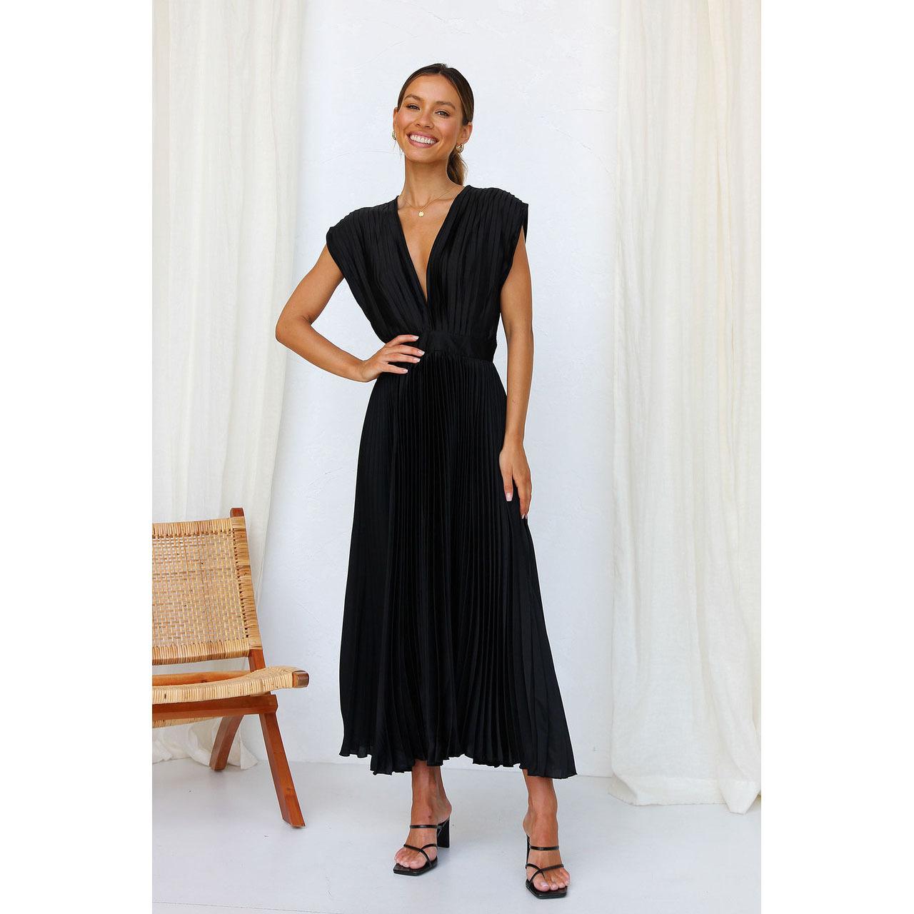 SVCD000029 Sexy pleated dress, Instagram casual loose zipped sleeveless dress