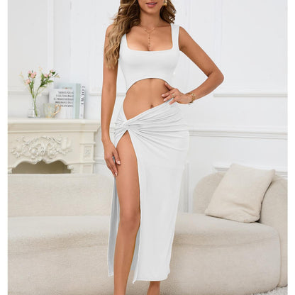SVCD000061 Halter solid color cut-out crop top sexy dress is fashionable and sexy