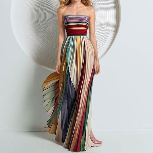 SVCD000081 Sexy strapless printed colorful long dress dress